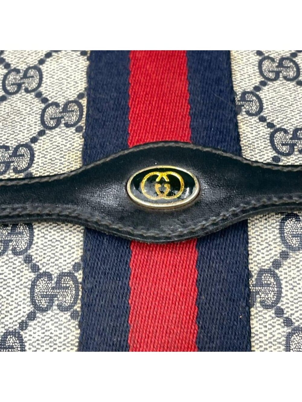 ★SOLD★ Gucci GG Sherry Line Clutch Navy Logo Leather - Picture 4 of 10
